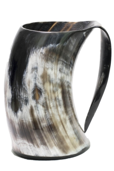 Hornbecher - Handwerk aus echtem Horn, geschliffen, poliert, lackiert ca. 0,5 Liter | mit Henkel