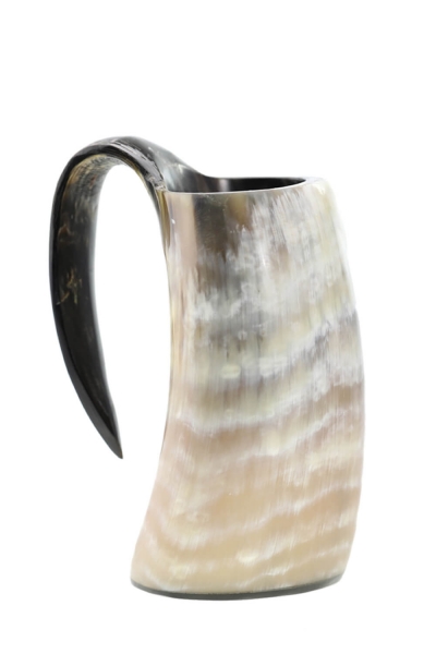 Hornbecher - Handwerk aus echtem Horn, geschliffen, poliert, lackiert ca. 0,3 Liter | mit Henkel
